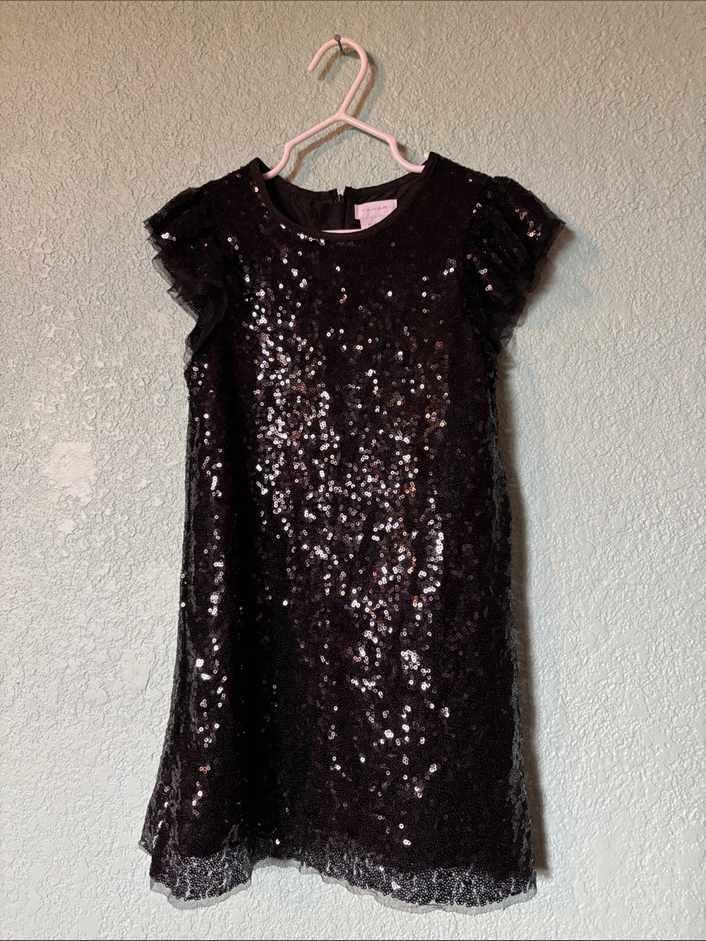 Tahari Girls Black Sequins Short Sleeve Dress Size 4 Like New